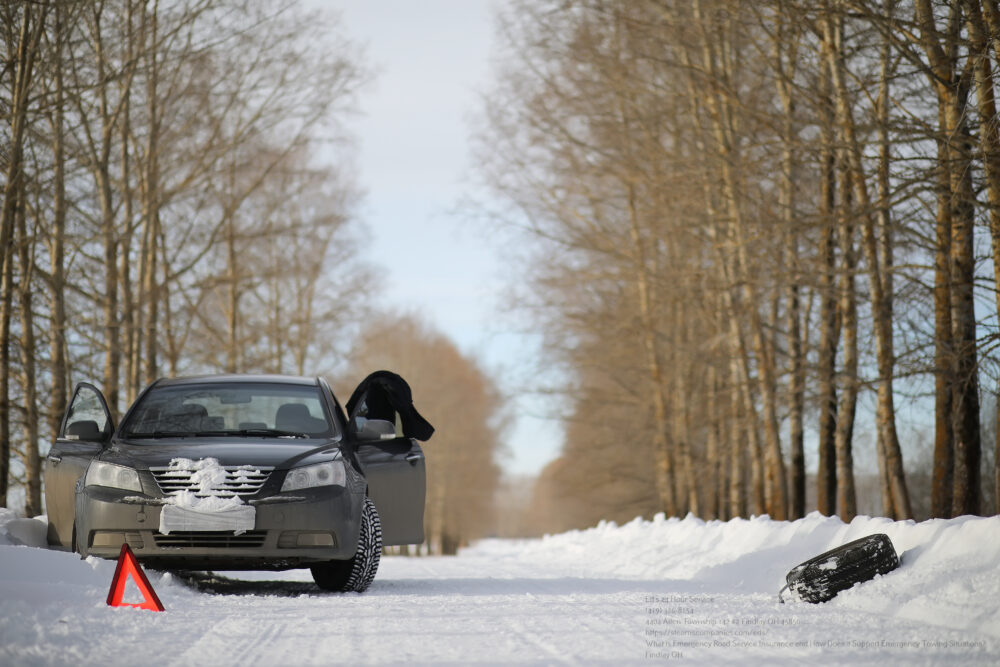 A Man Near A Broken Car On A Winter Day