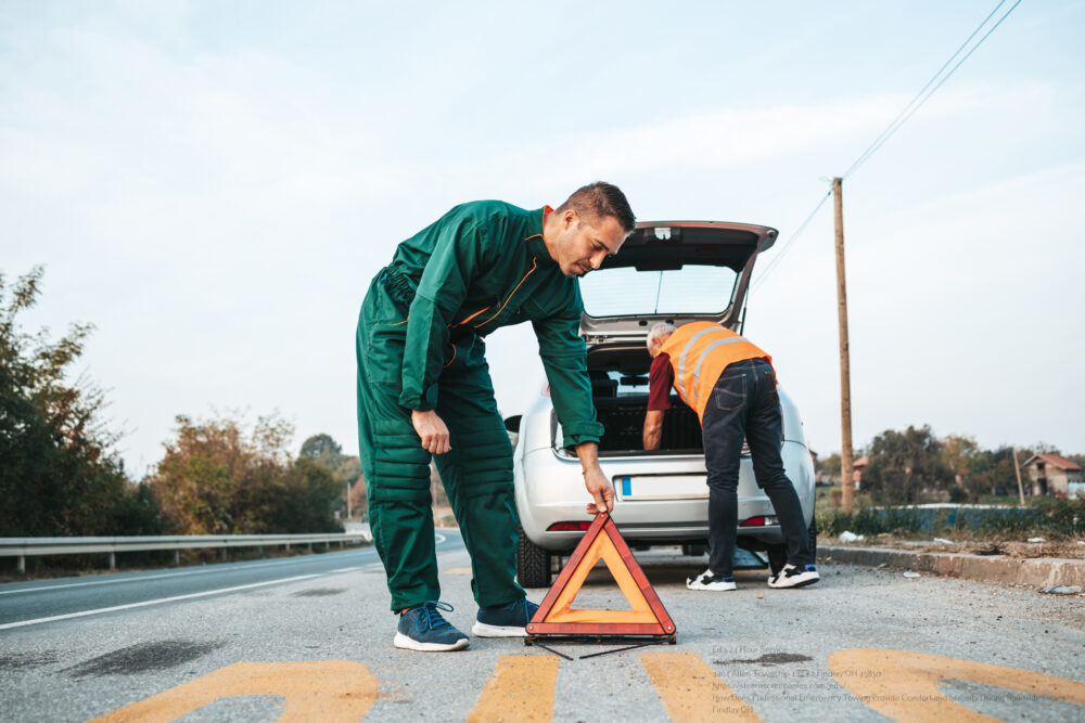 Two Road Assistant Workers In Towing Service Trying To Fix Car E